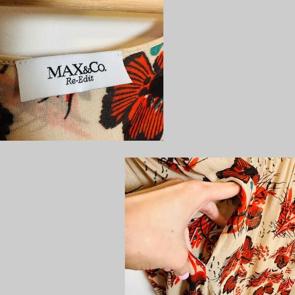 MAX&Co. Re-Edit Sheer Floral Midi Dress – Small – Beige Red Print – $395 - Picture 6 of 9